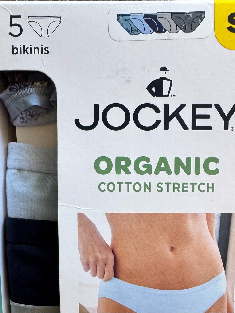 Jockey Organic Cotton Stretch Bikinis - Light Blue, Navy & Gray (5 Pack)